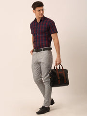 Indian Needle Men's Cotton Checked Half Sleeve Formal Shirts-SF-818Red-Blue