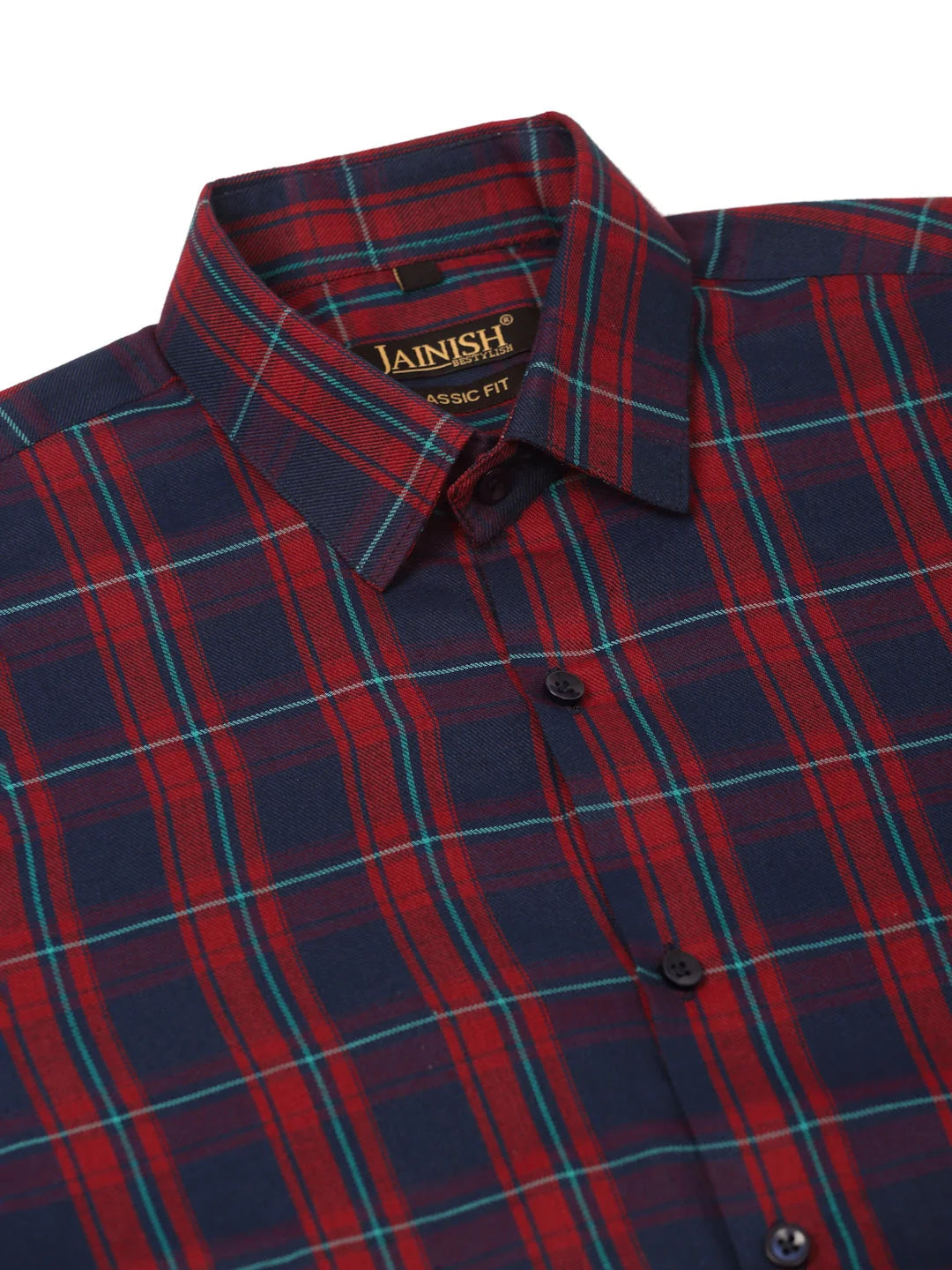 Red & Blue Checked Cotton Half Sleeve Formal Mens Shirt