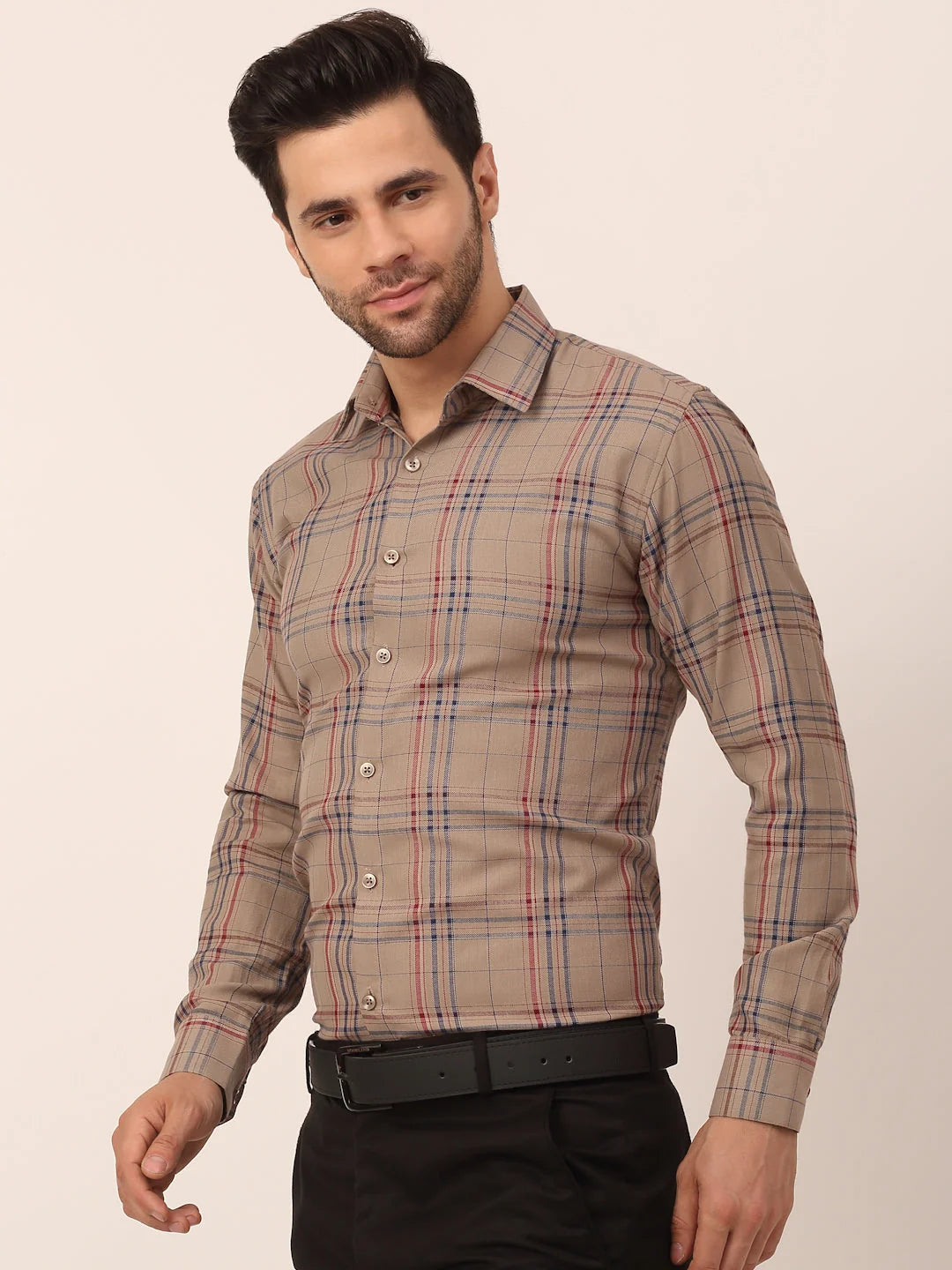 Brown Checked Cotton Formal Mens Shirt - Indian Needle