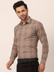 Indian Needle Men's Cotton Checked Formal Shirts-SF-819Brown