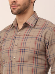 Indian Needle Men's Cotton Checked Formal Shirts-SF-819Brown