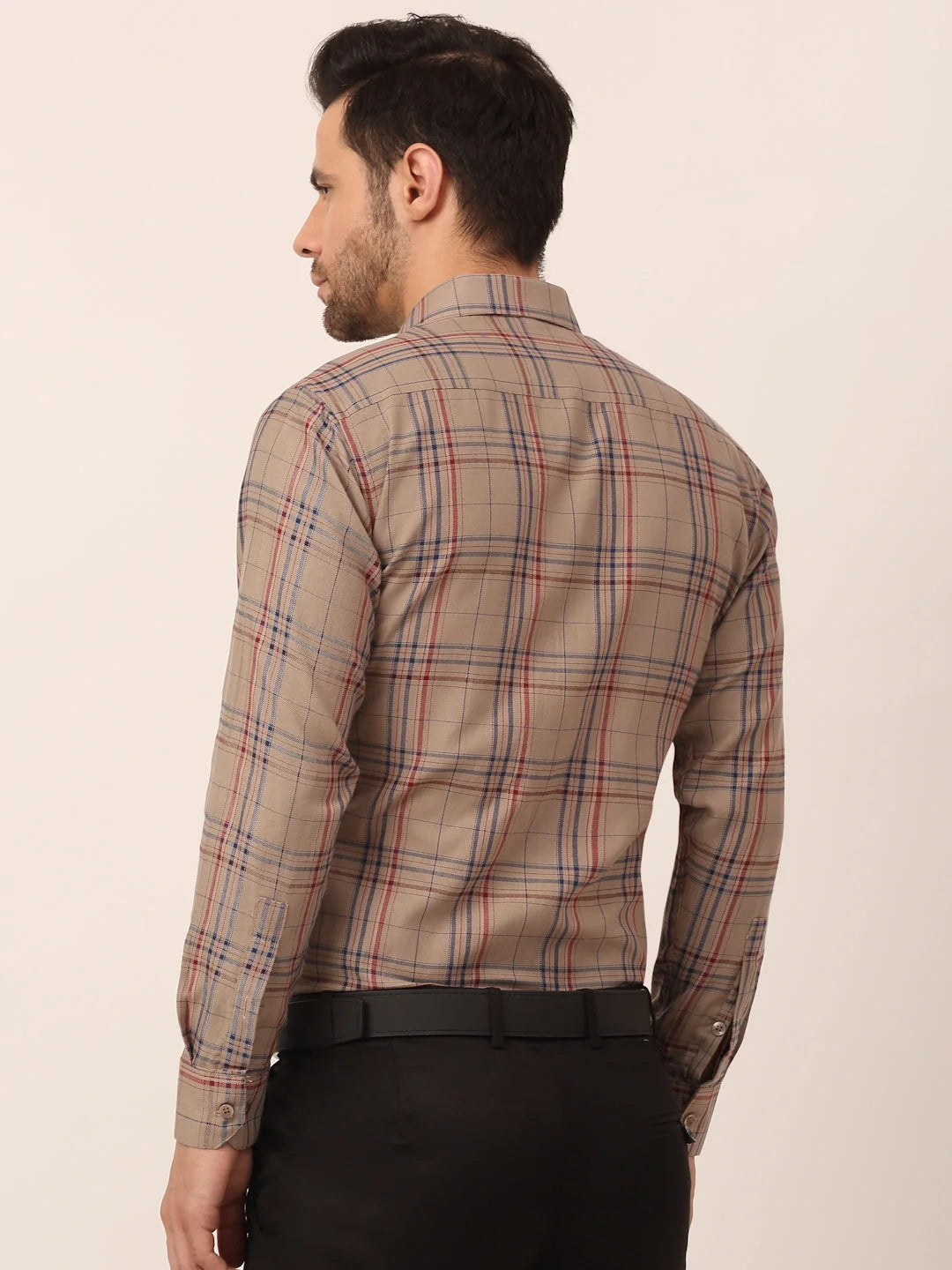 Brown Checked Cotton Formal Mens Shirt - Indian Needle