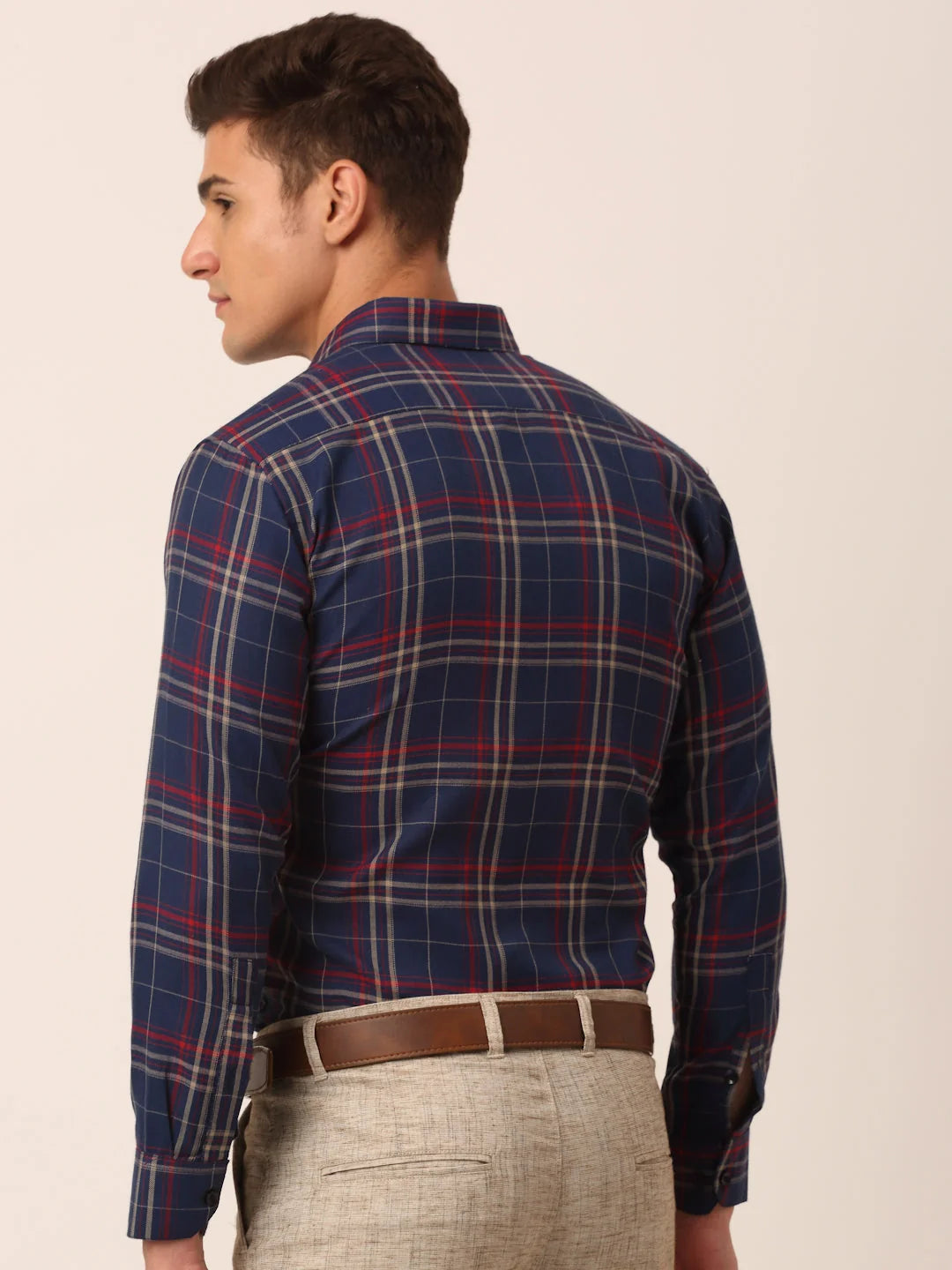 Navy Checked Formal Shirts - Mens Cotton Shirt | Indian Needle