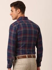 Indian Needle Men's Cotton Checked Formal Shirts-SF-819Navy