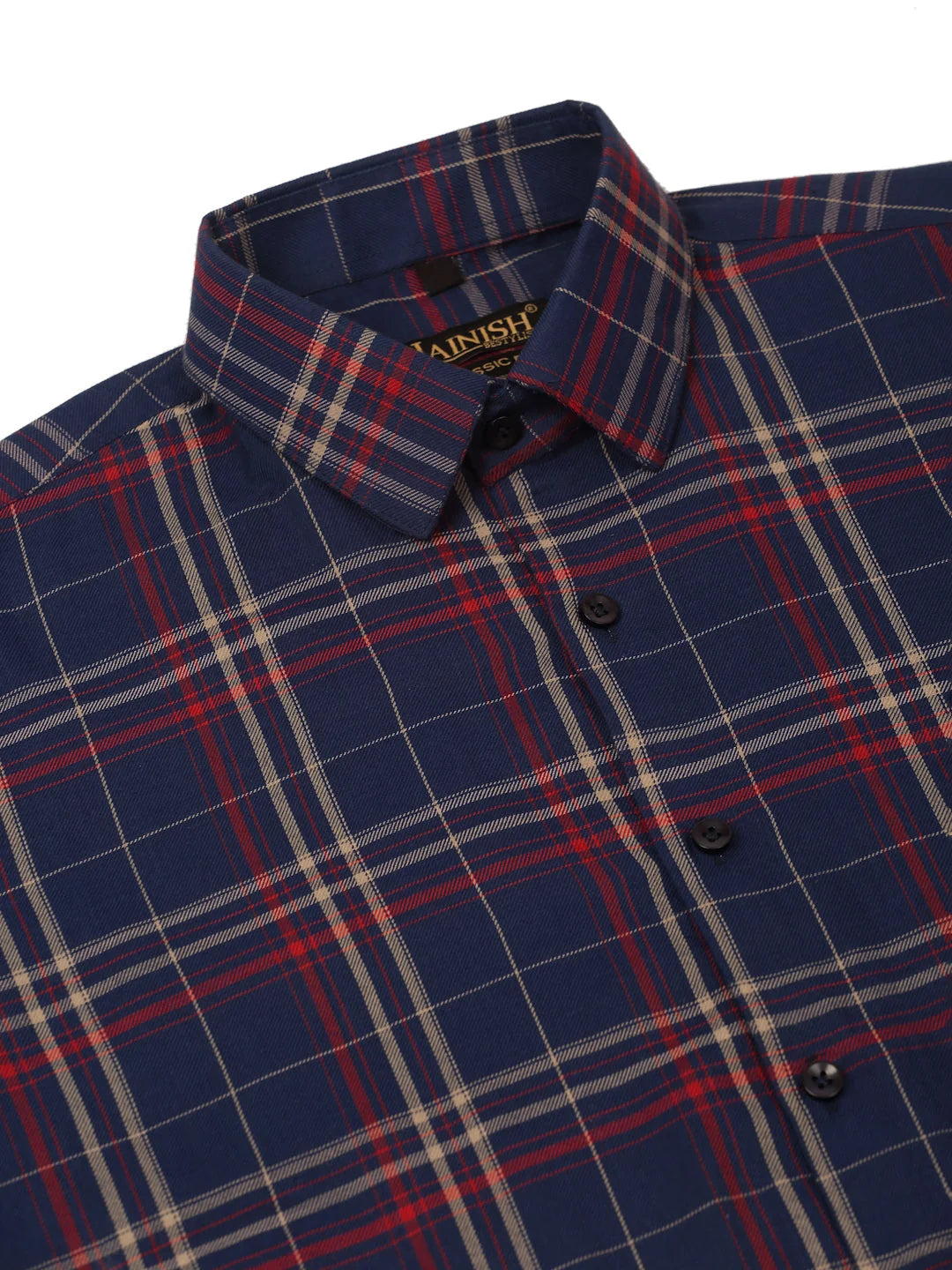 Navy Checked Formal Shirts - Mens Cotton Shirt | Indian Needle