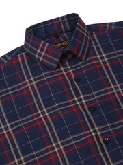 Indian Needle Men's Cotton Checked Formal Shirts-SF-819Navy