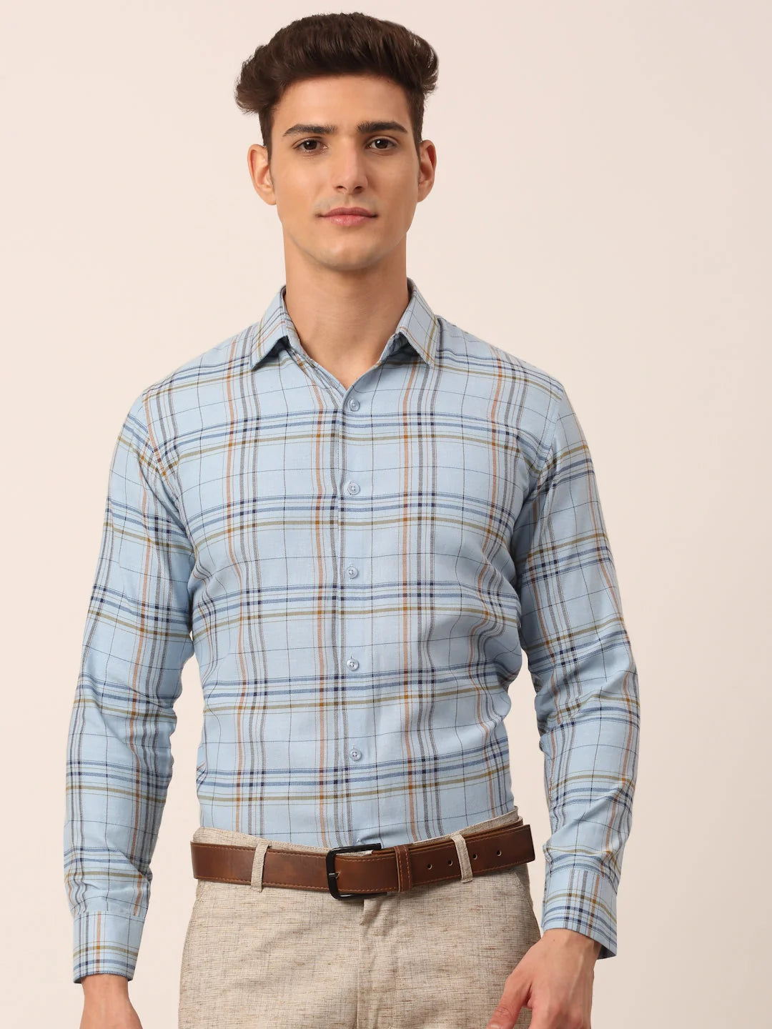 Sky Checked Formal Shirts - Mens Cotton Shirt | Indian Needle