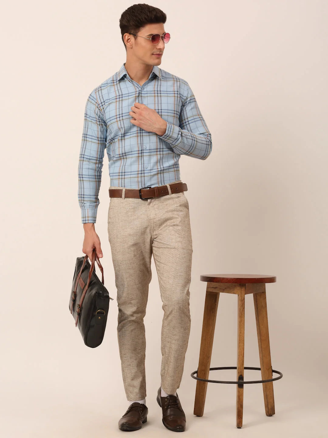 Sky Checked Formal Shirts - Mens Cotton Shirt | Indian Needle