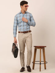 Indian Needle Men's Cotton Checked Formal Shirts-SF-819Sky