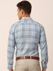 Indian Needle Men's Cotton Checked Formal Shirts-SF-819Sky