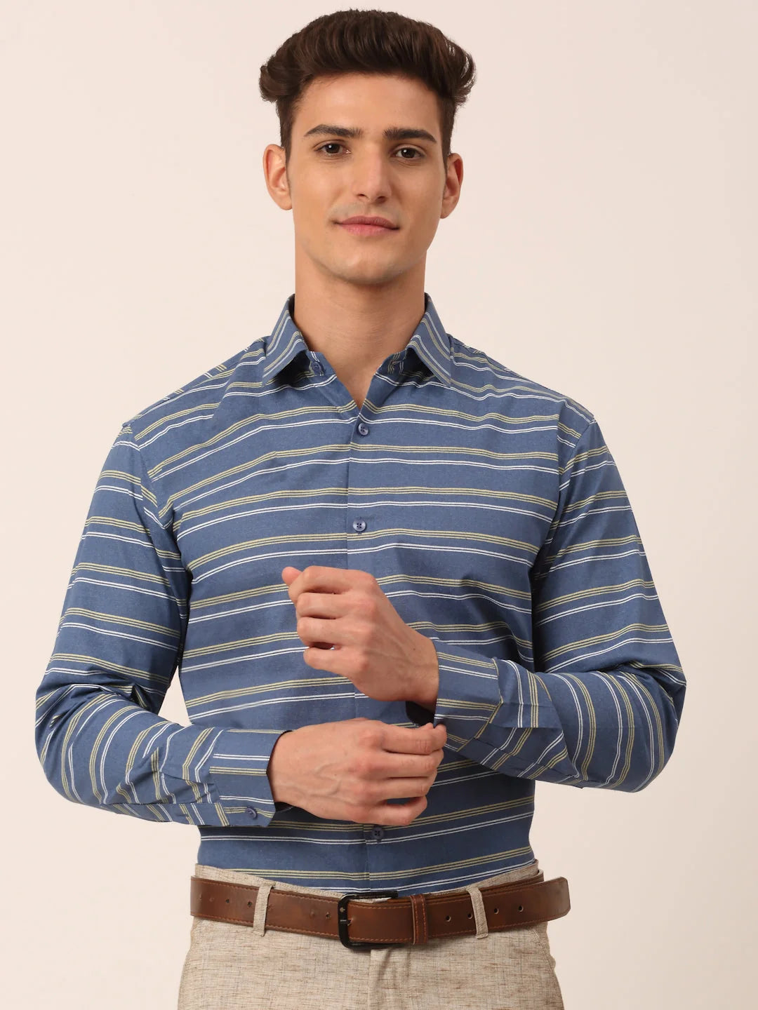 Cotton Striped Formal Shirts - Blue Mens Shirt | Indian Needle