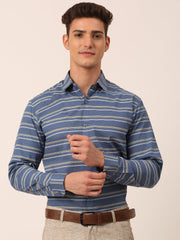 Indian Needle Men's Cotton Striped Formal Shirts-SF-820Blue