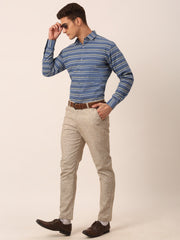 Indian Needle Men's Cotton Striped Formal Shirts-SF-820Blue