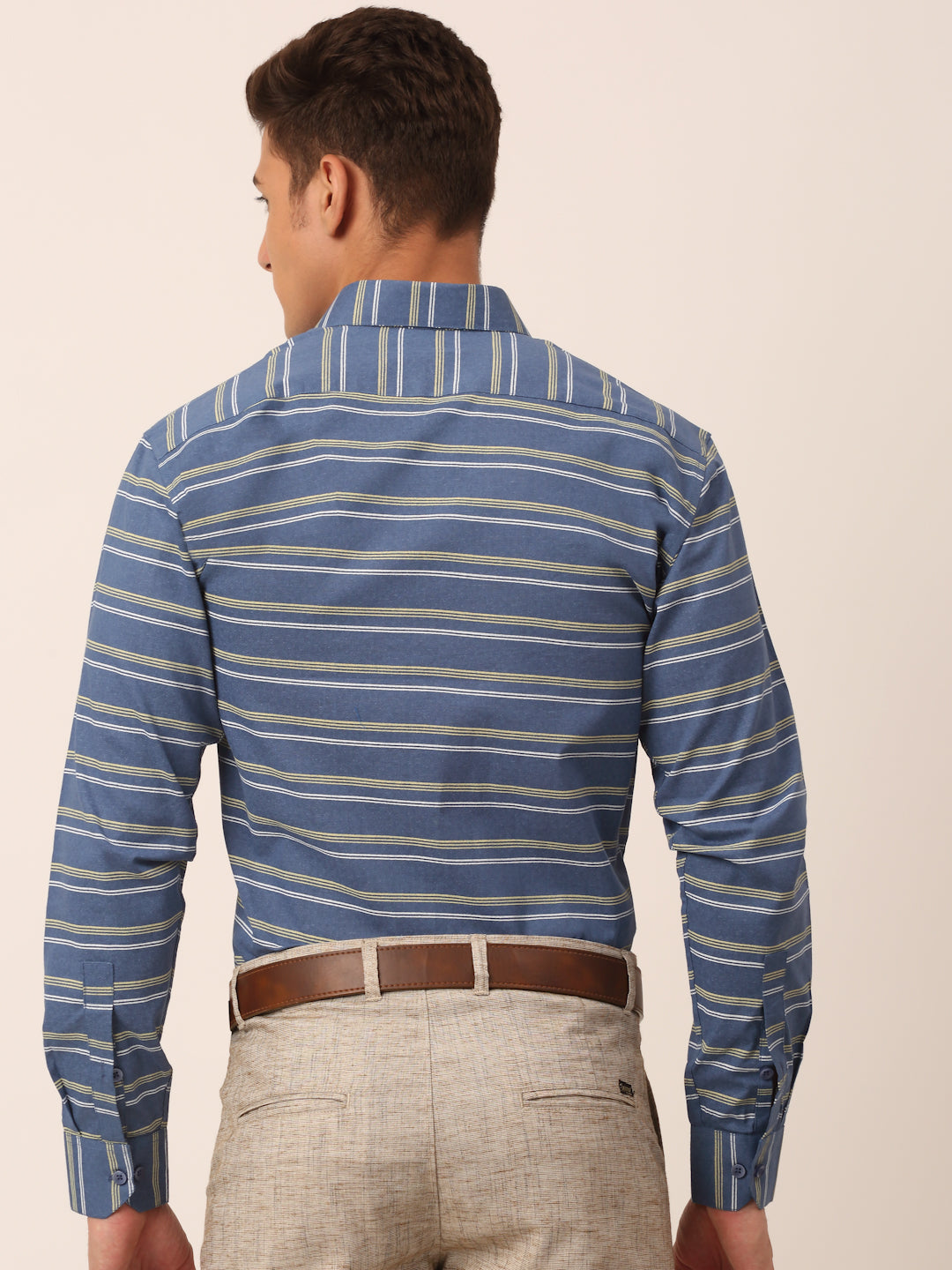 Cotton Striped Formal Shirts - Blue Mens Shirt | Indian Needle