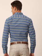 Indian Needle Men's Cotton Striped Formal Shirts-SF-820Blue