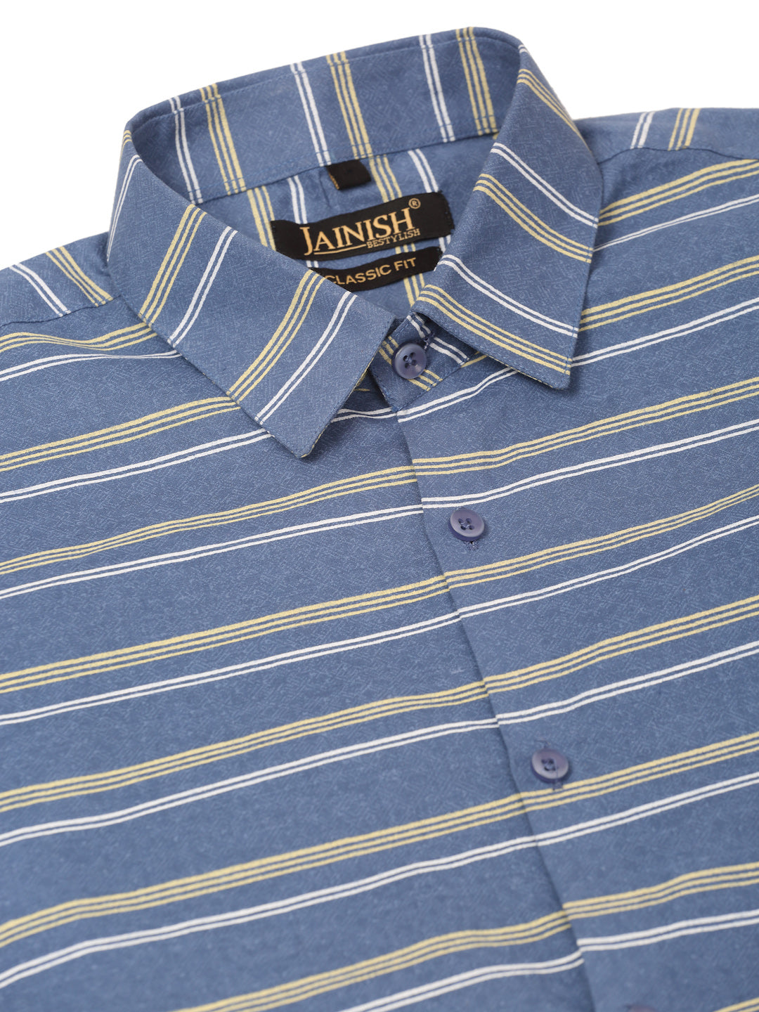 Cotton Striped Formal Shirts - Blue Mens Shirt | Indian Needle