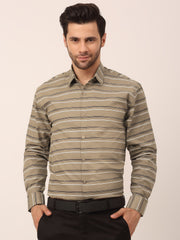 Indian Needle Men's Cotton Striped Formal Shirts-SF-820Brown