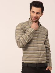 Indian Needle Men's Cotton Striped Formal Shirts-SF-820Brown