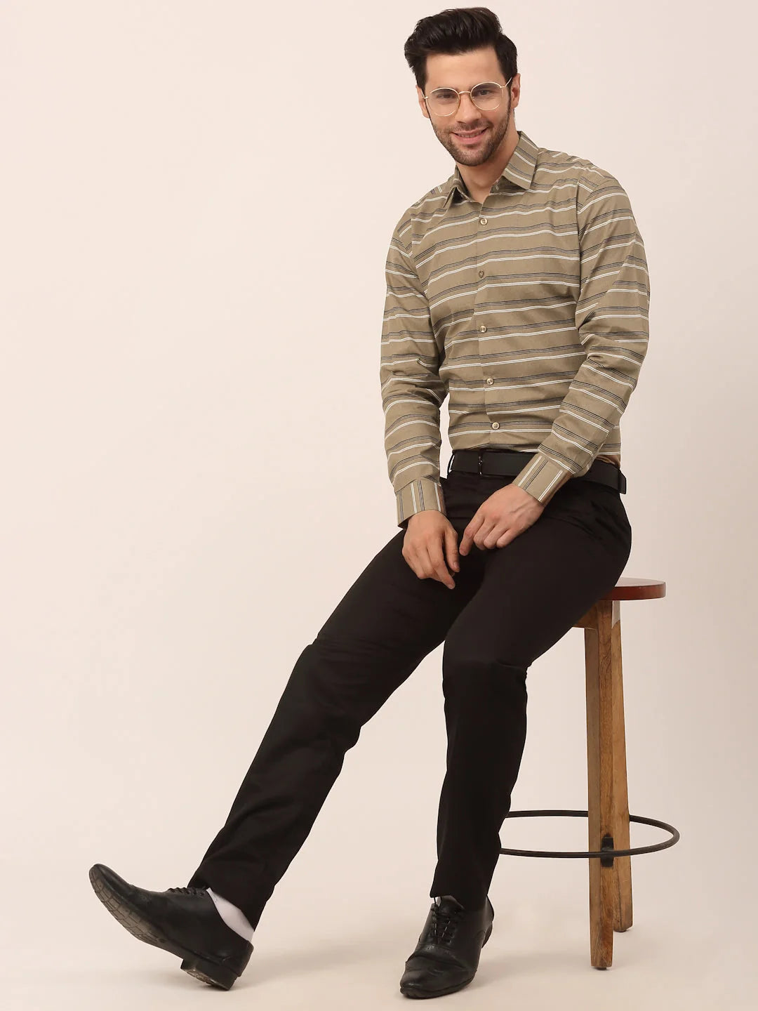 Brown Cotton Formal Shirts - Striped Mens Shirt | Indian Needle