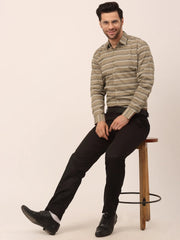 Indian Needle Men's Cotton Striped Formal Shirts-SF-820Brown
