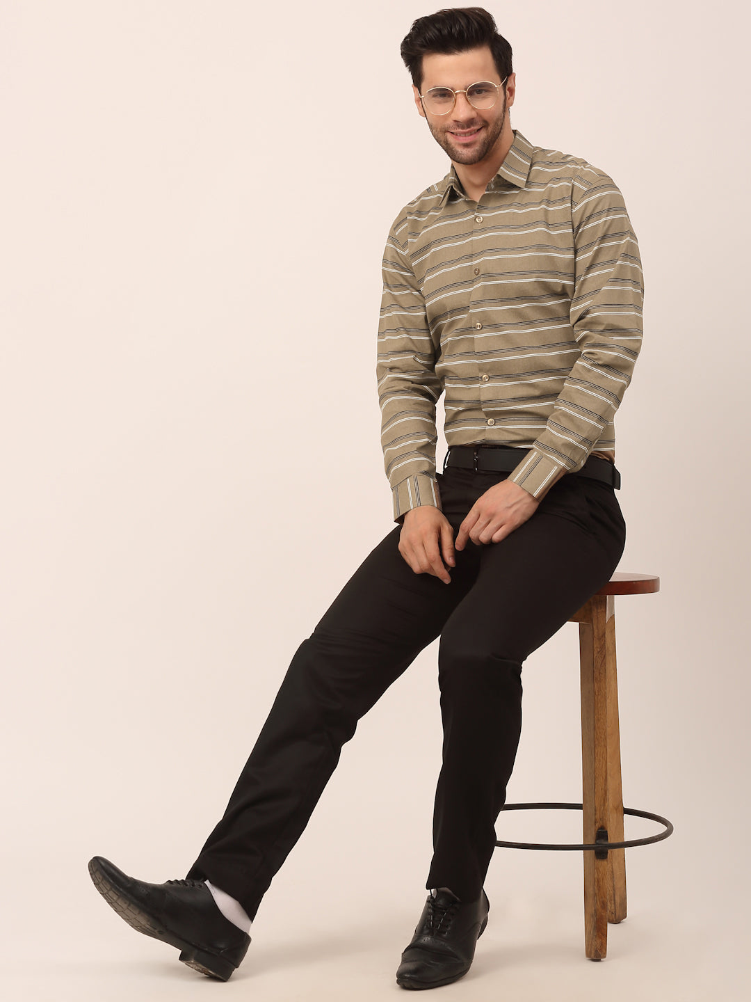 Brown Cotton Formal Shirts - Striped Mens Shirt | Indian Needle