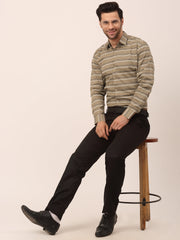 Indian Needle Men's Cotton Striped Formal Shirts-SF-820Brown