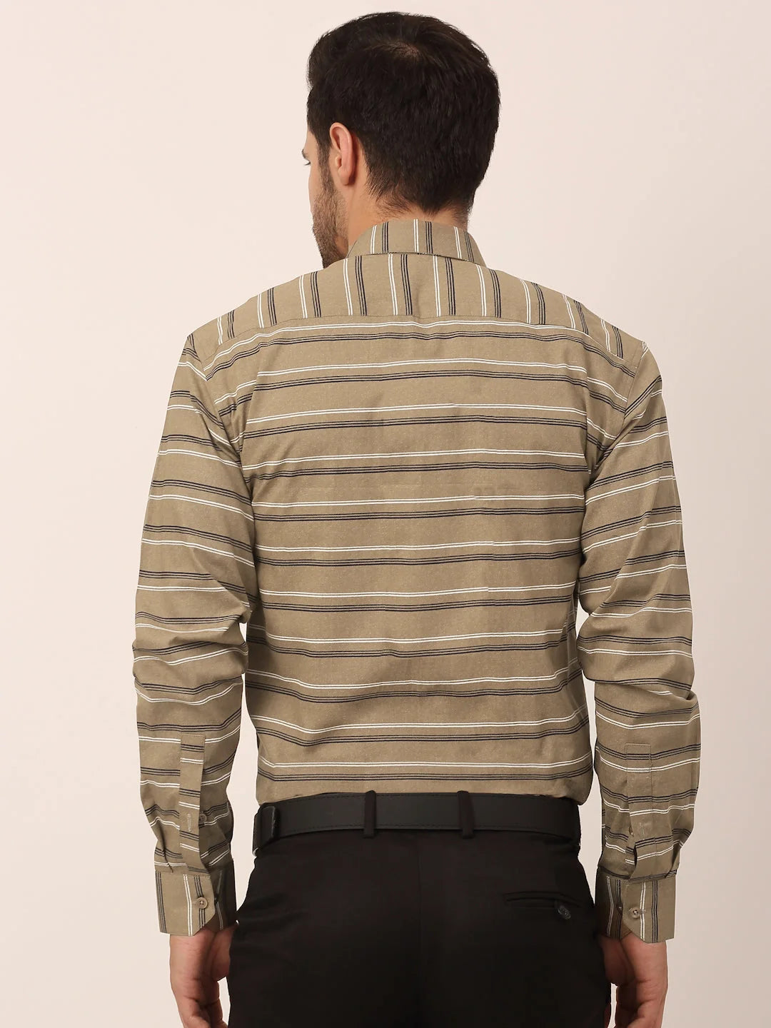 Brown Cotton Formal Shirts - Striped Mens Shirt | Indian Needle