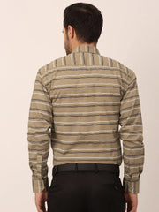 Indian Needle Men's Cotton Striped Formal Shirts-SF-820Brown