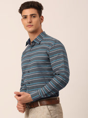 Indian Needle Men's Cotton Striped Formal Shirts-SF-820Grey
