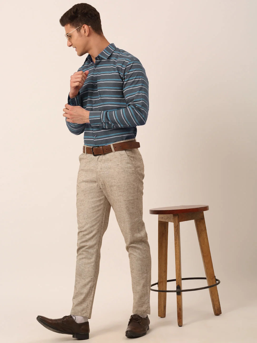 Men's Cotton Striped Formal Shirts - Indian Needle Grey