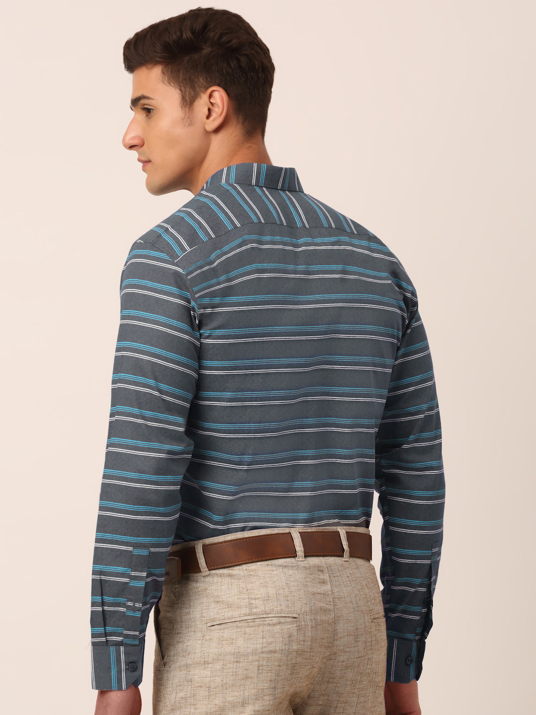 Men's Cotton Striped Formal Shirts - Indian Needle Grey