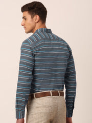 Indian Needle Men's Cotton Striped Formal Shirts-SF-820Grey