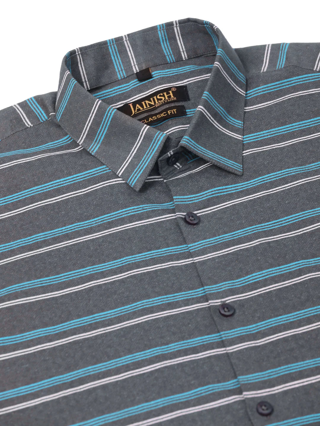 Men's Cotton Striped Formal Shirts - Indian Needle Grey