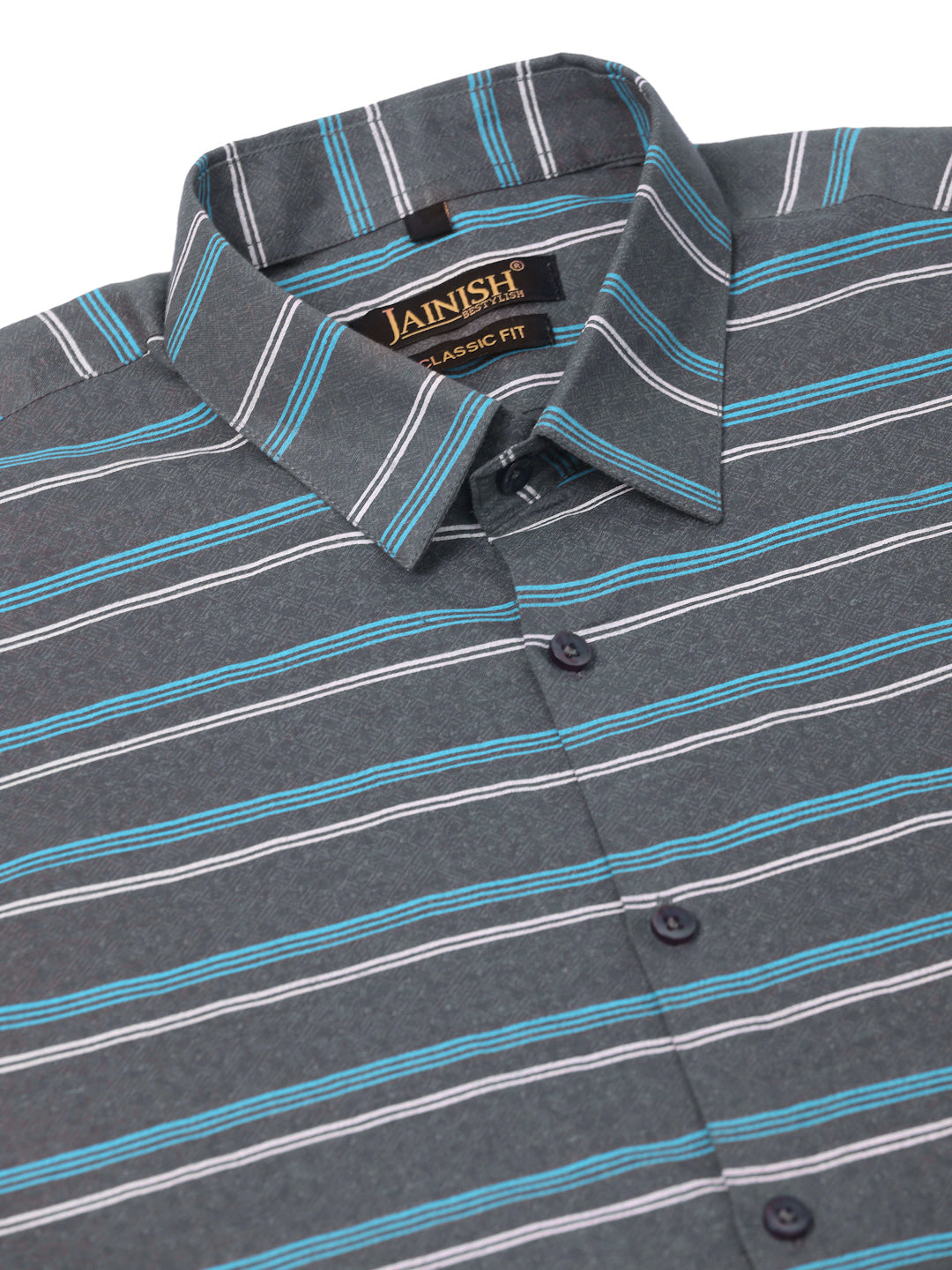 Men's Cotton Striped Formal Shirts - Indian Needle Grey