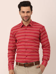 Indian Needle Men's Cotton Striped Formal Shirts-SF-820Maroon