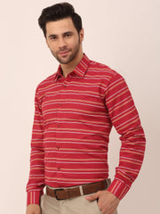 Indian Needle Men's Cotton Striped Formal Shirts-SF-820Maroon