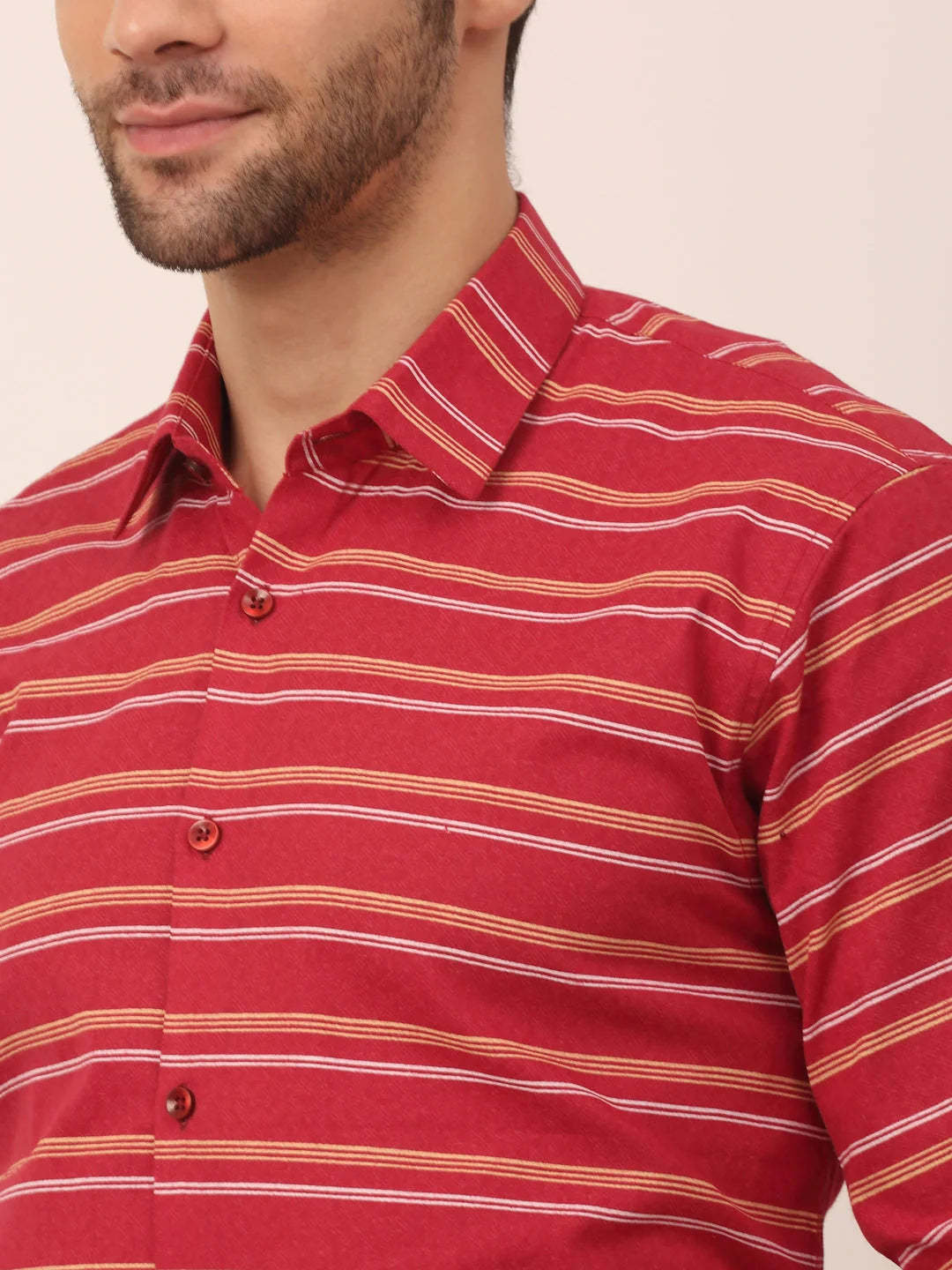 Men's Cotton Striped Formal Shirts - Indian Needle Maroon