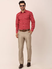 Indian Needle Men's Cotton Striped Formal Shirts-SF-820Maroon