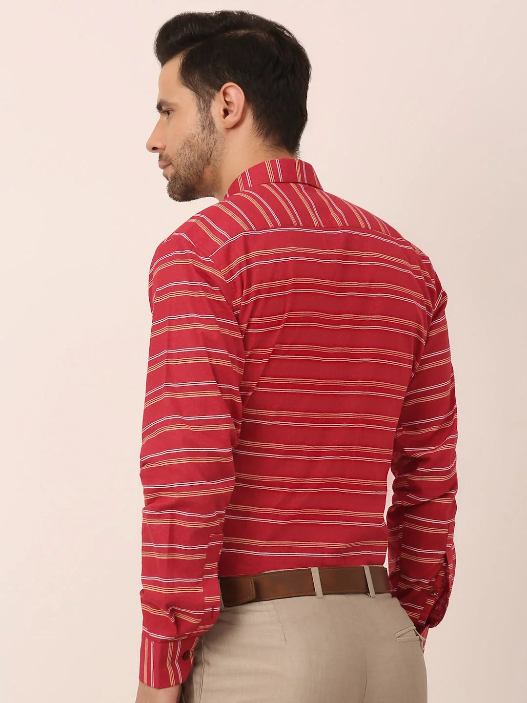 Men's Cotton Striped Formal Shirts - Indian Needle Maroon