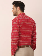 Indian Needle Men's Cotton Striped Formal Shirts-SF-820Maroon