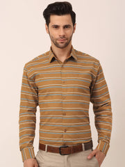 Indian Needle Men's Cotton Striped Formal Shirts-SF-820Mustard