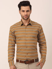 Indian Needle Men's Cotton Striped Formal Shirts-SF-820Mustard