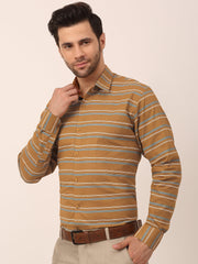 Indian Needle Men's Cotton Striped Formal Shirts-SF-820Mustard