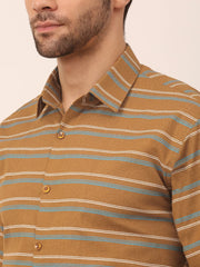 Indian Needle Men's Cotton Striped Formal Shirts-SF-820Mustard
