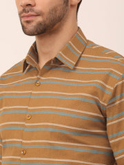 Indian Needle Men's Cotton Striped Formal Shirts-SF-820Mustard