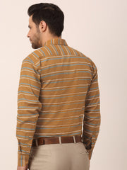 Indian Needle Men's Cotton Striped Formal Shirts-SF-820Mustard