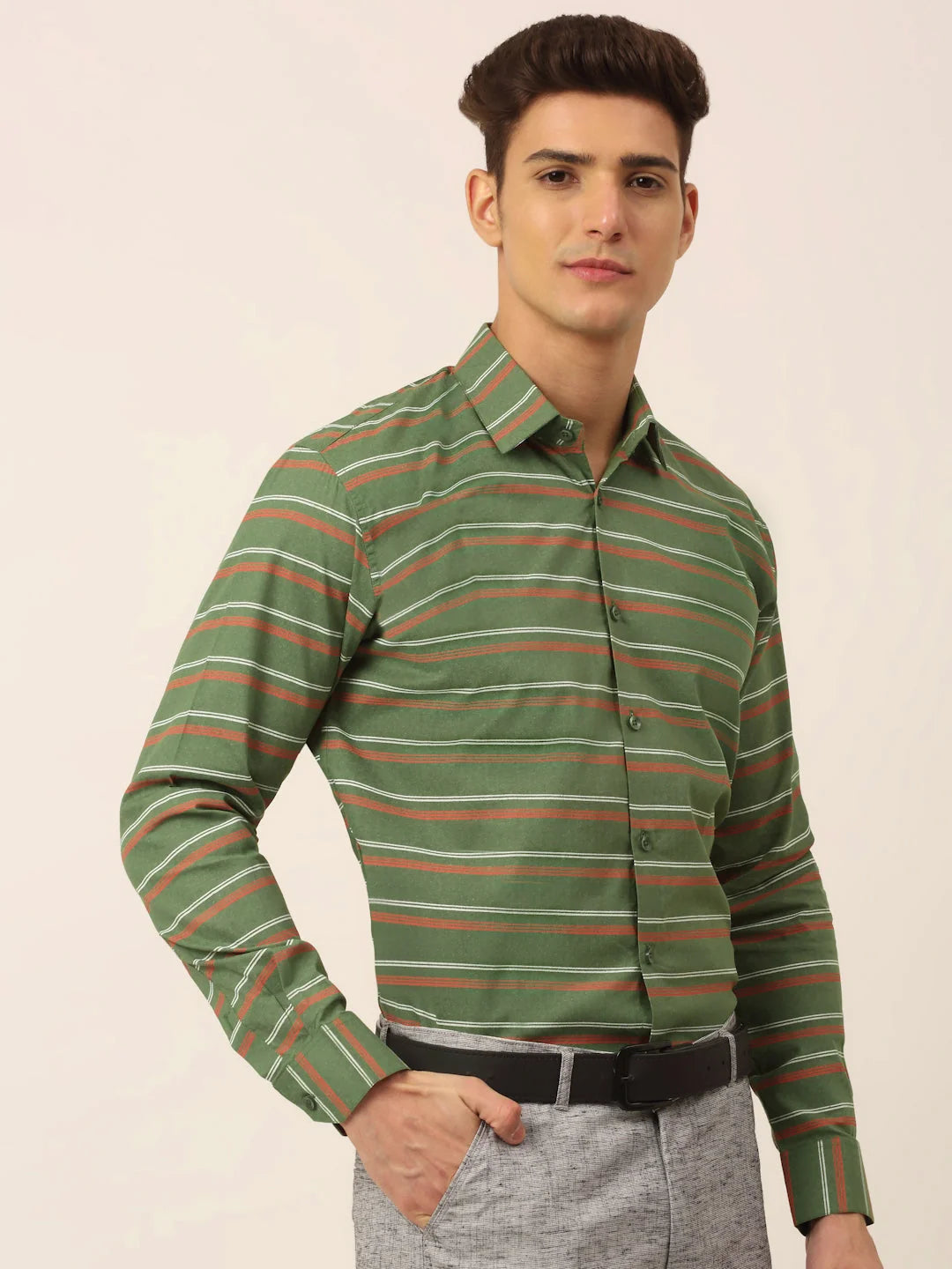 Men's Cotton Striped Formal Shirts - Indian Needle