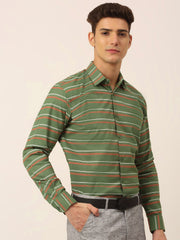 Indian Needle Men's Cotton Striped Formal Shirts-SF-820Olive