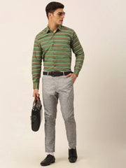 Indian Needle Men's Cotton Striped Formal Shirts-SF-820Olive