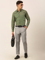 Indian Needle Men's Cotton Striped Formal Shirts-SF-820Olive